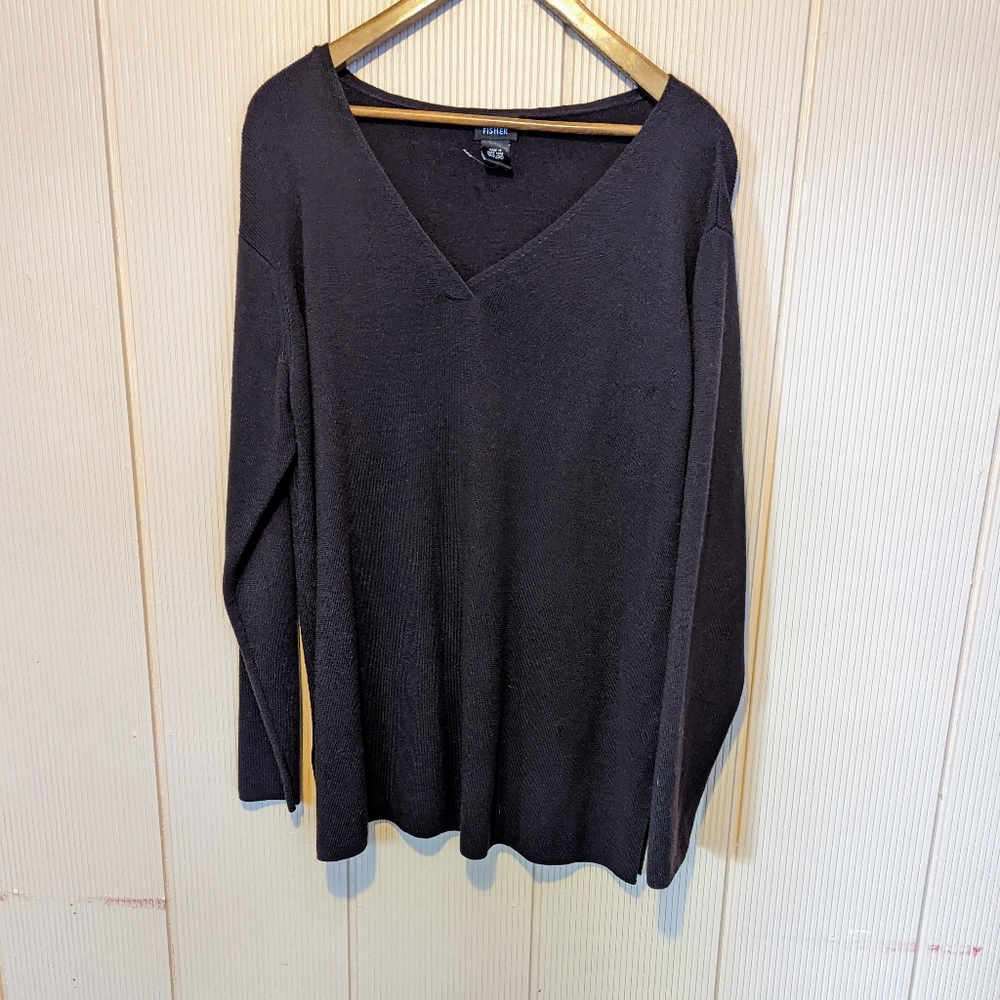 Eileen Fisher Sweater Pullover V Neck 100% Wool
